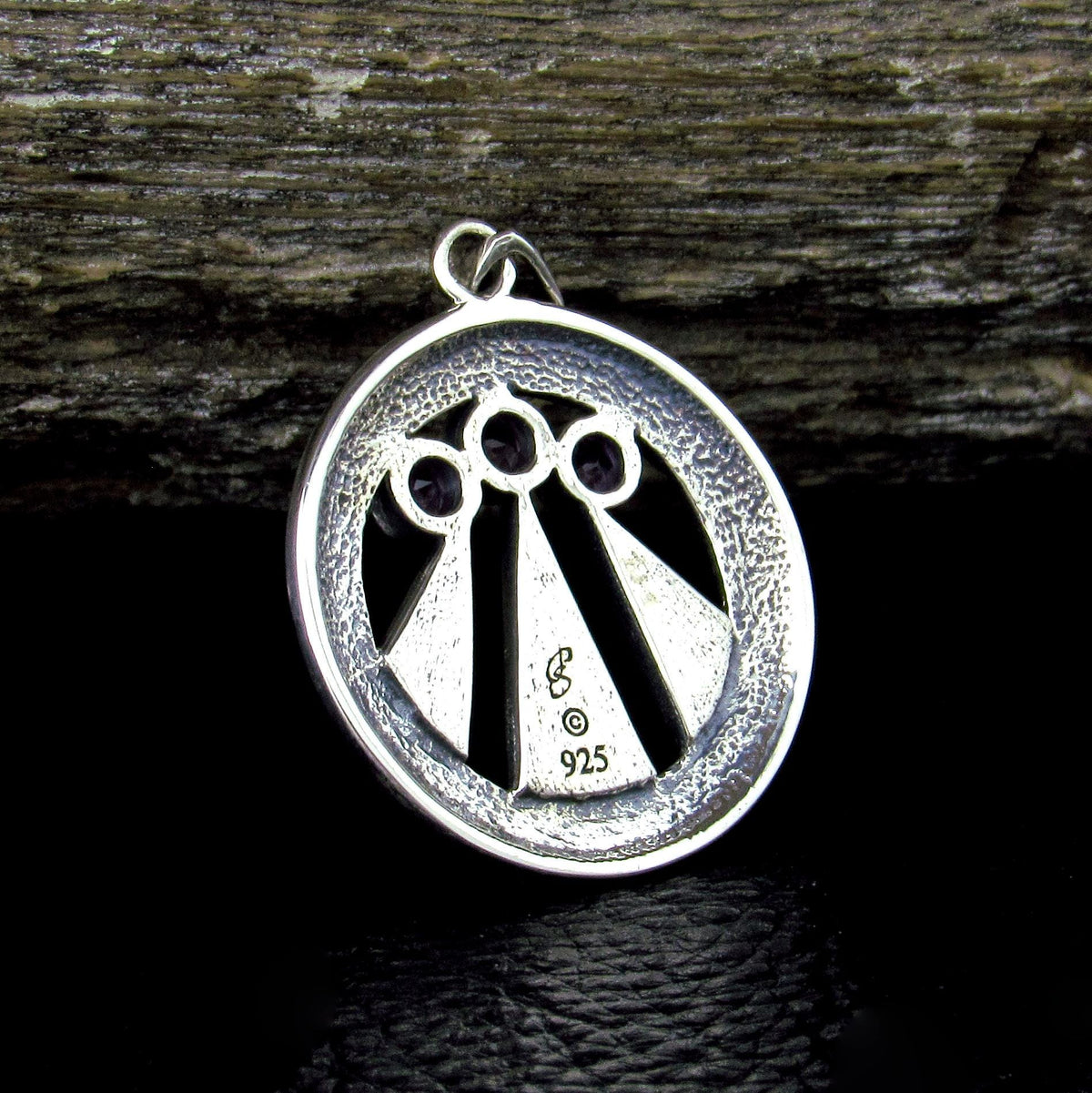 Solid 925 Sterling Silver Zodiac Wheel Awen Pendant – Druid Three Rays of Light Amulet