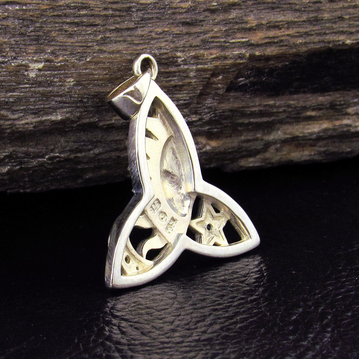 Solid 925 Sterling Silver Sun Moon Celtic Trinity Pendant – Red Enamel Solar Talisman