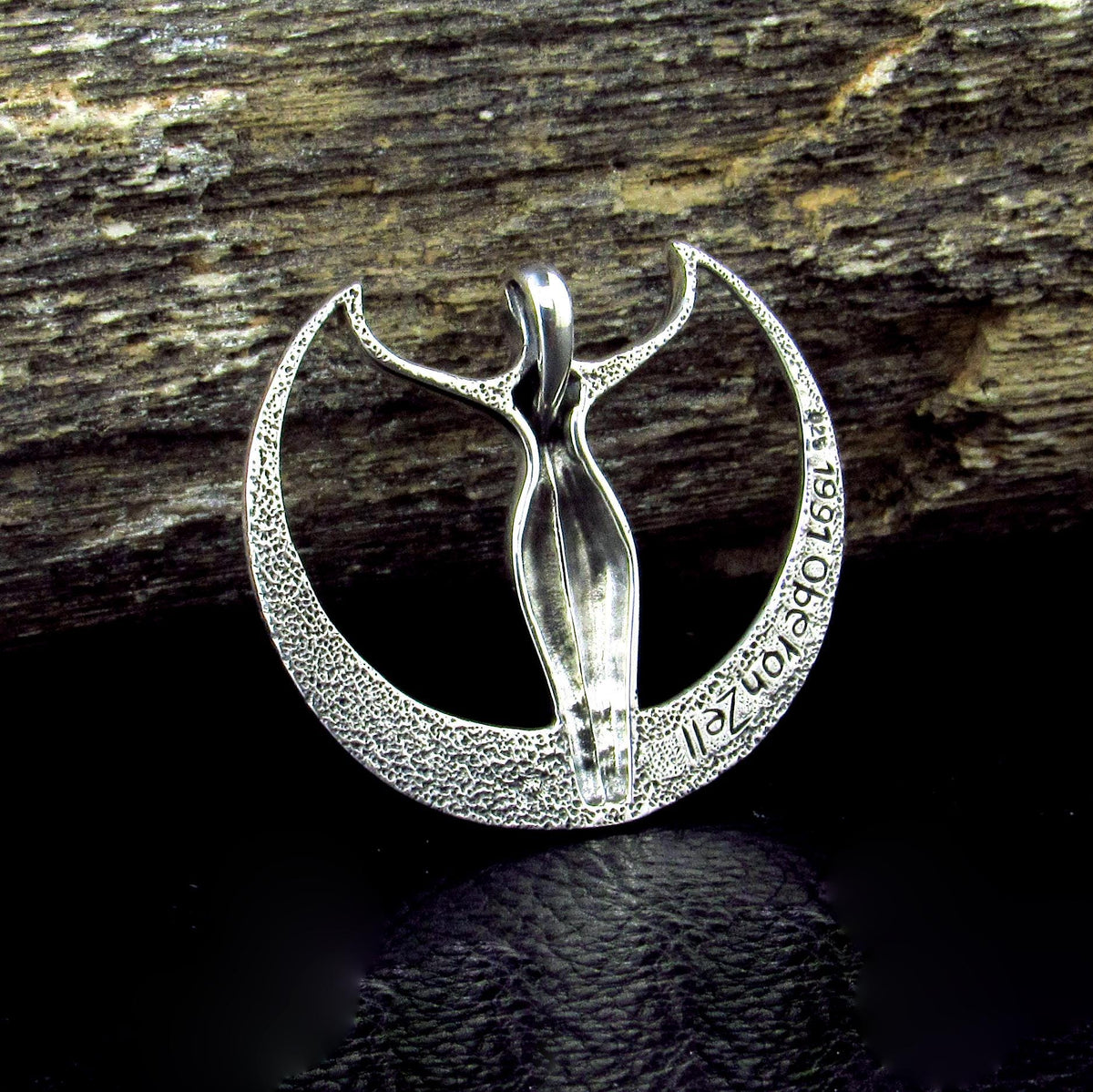 Solid 925 Sterling Silver Moon Goddess Pendant, Art Deco Crescent Moon Divine Feminine Amulet