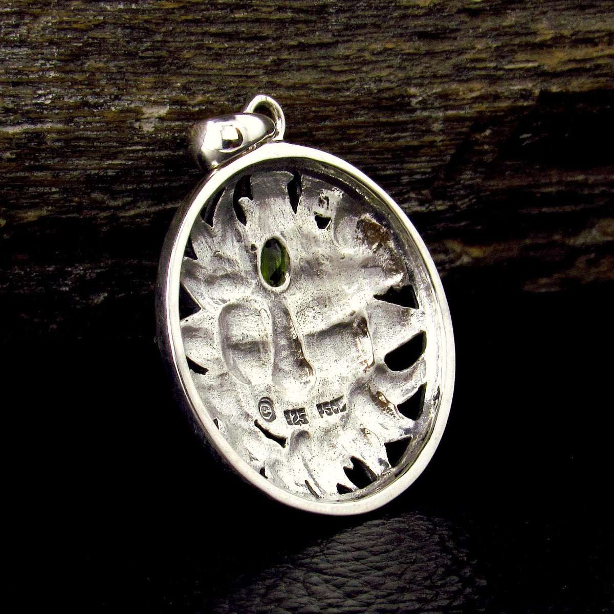 Solid 925 Sterling Silver Spring Sun Face Pendant with Peridot, Floral Solar Talisman