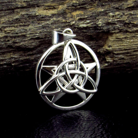 Solid 925 Sterling Silver Celtic Pentacle Pendant, Trinity Knot Pentagram Amulet, Druid Protection Talisman