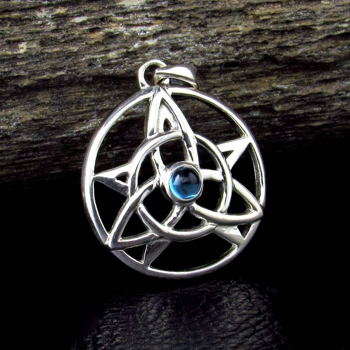 Solid 925 Sterling Silver Pentacle Pendant, Celtic Trinity Knot Gemstone Amulet, Amethyst Garnet Moonstone