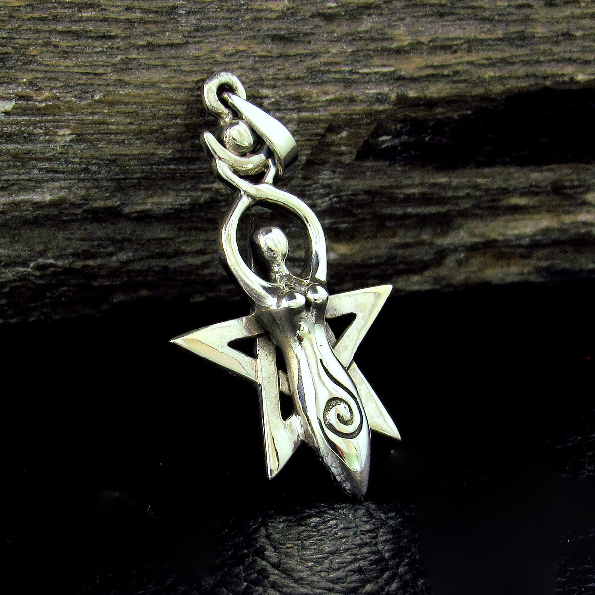 Solid 925 Sterling Silver Spiral Goddess Pentagram Pendant, Sacred Feminine Empowerment Symbol