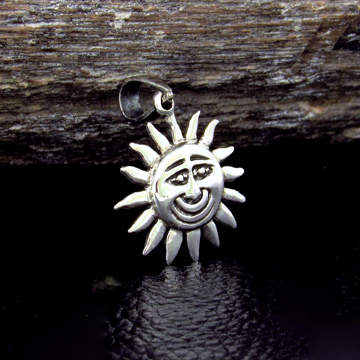 Solid 925 Sterling Silver Sun Face Pendant, Smiling Solar Rays Celestial Necklace Charm