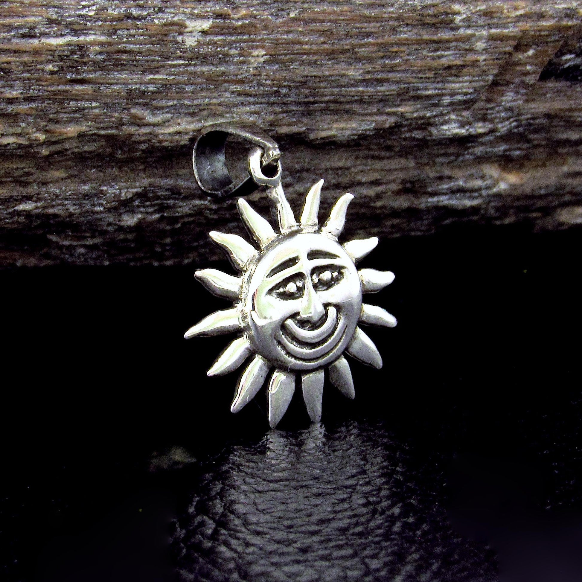 Solid 925 Sterling Silver Sun Face Pendant, Smiling Solar Rays Celestial Necklace Charm
