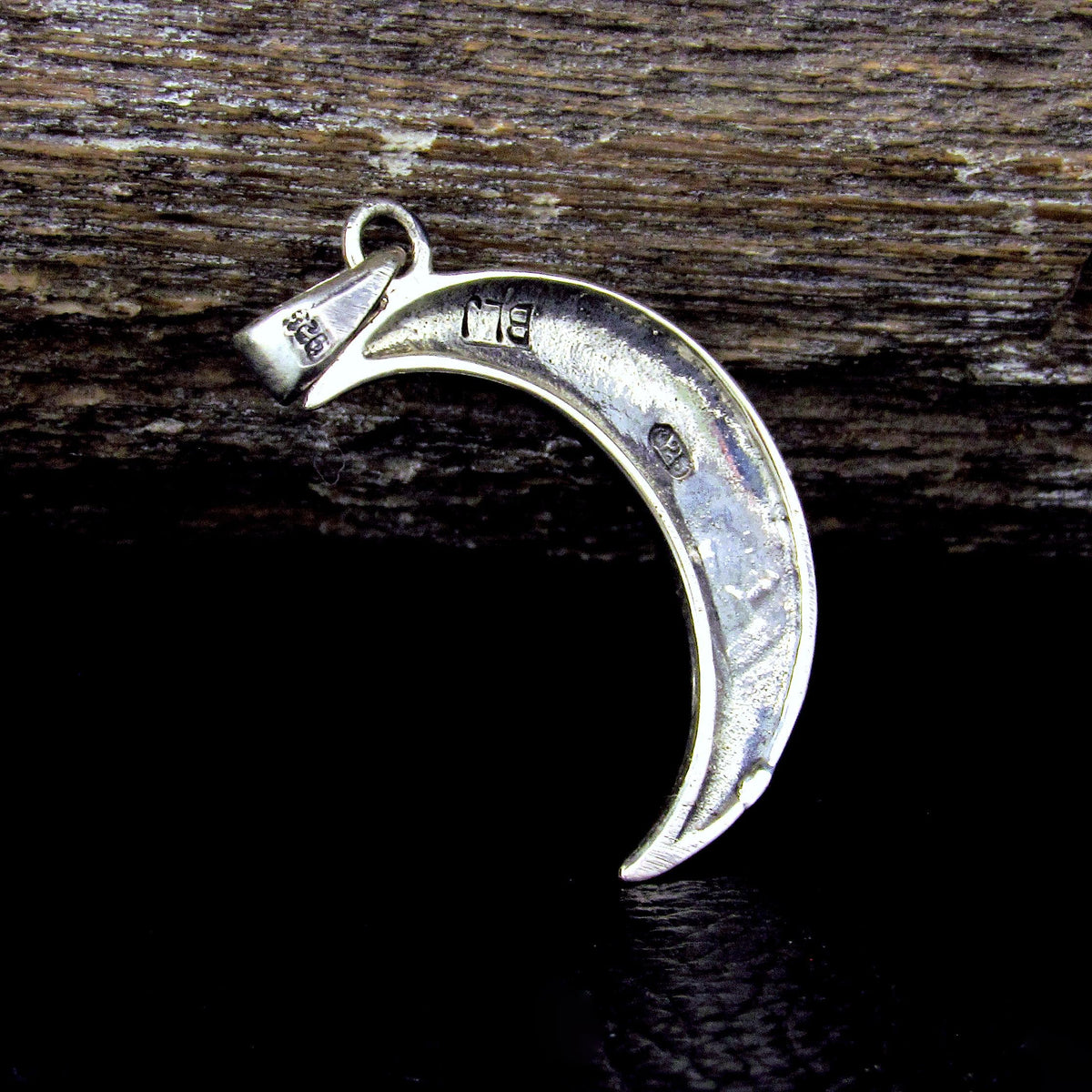 Solid 925 Sterling Silver Crescent Moon Pendant, Spiral Goddess Moon, Pagan Jewelry Charm