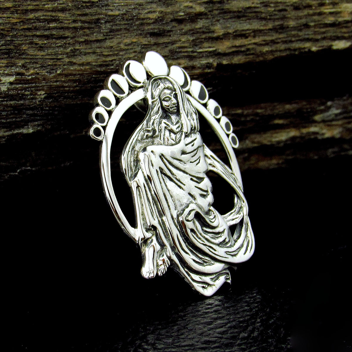 Solid 925 Sterling Silver Moon Phases Goddess Pendant, Lunar Cycle Astrology, Mickie Mueller Jewelry