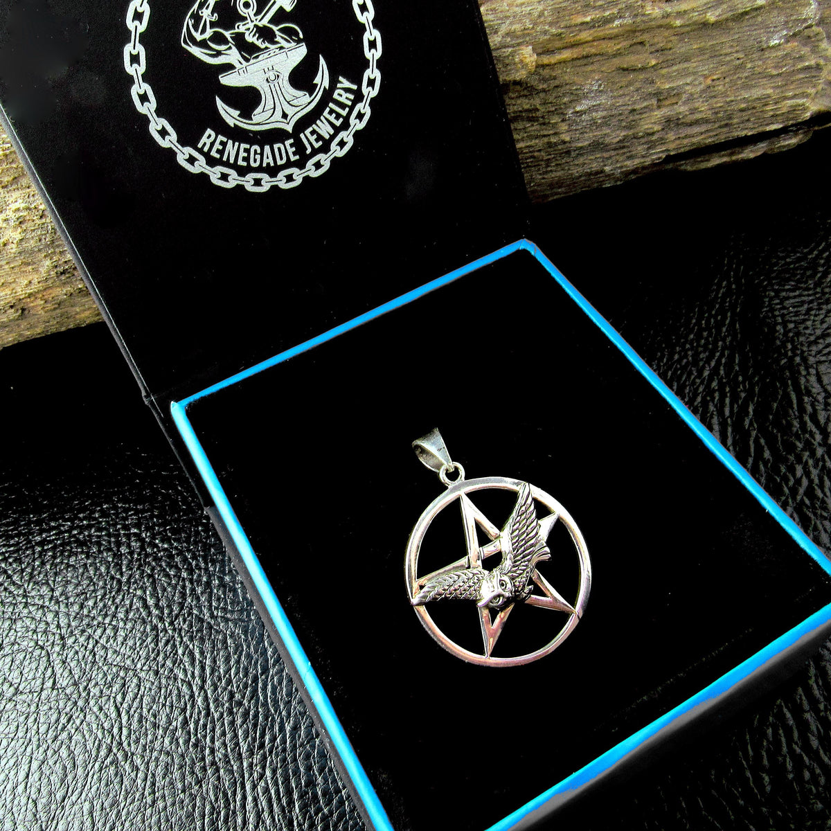 Solid 925 Sterling Silver Pentacle Pendant, Flying Owl Pentagram Amulet, Pagan Protection Talisman