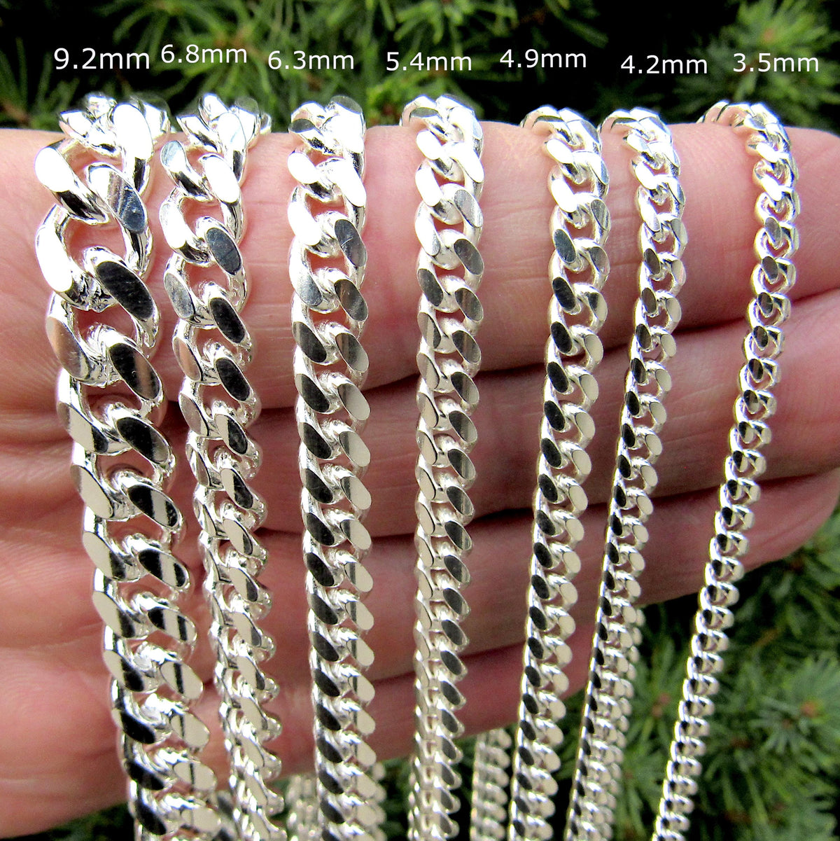Solid 925 Sterling Silver Miami Cuban Link Chain – Italian Necklace or Bracelet – 3.5mm–9.2mm, 7"-30" Inches, Heavy Cuban Chain for Men