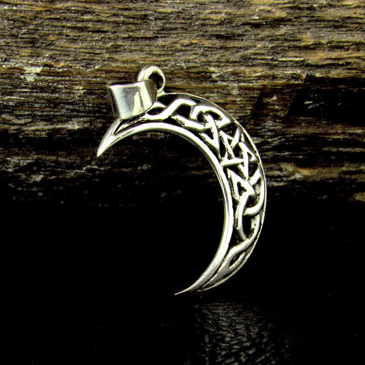 Solid 925 Sterling Silver Crescent Moon Pendant – Celtic Knot Pentagram Amulet – Wiccan Pagan Witch Jewelry – Silver Moon Necklace Charm