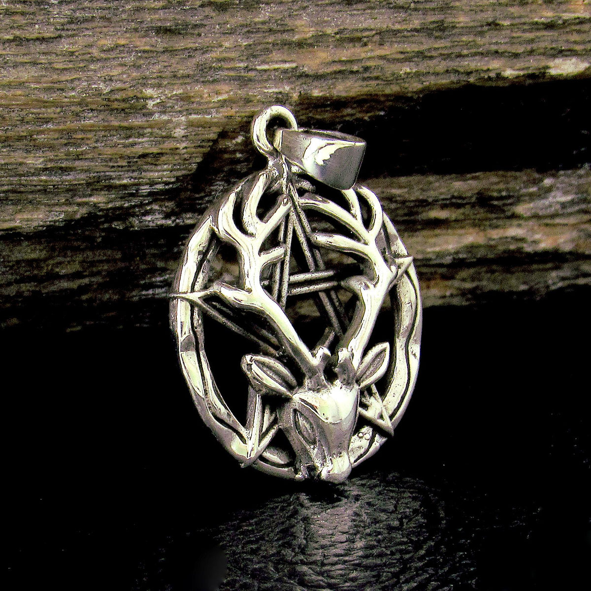 Solid 925 Sterling Silver Horned God Pentagram Pendant – Cernunnos Stag Pentacle, Pagan Protection Amulet