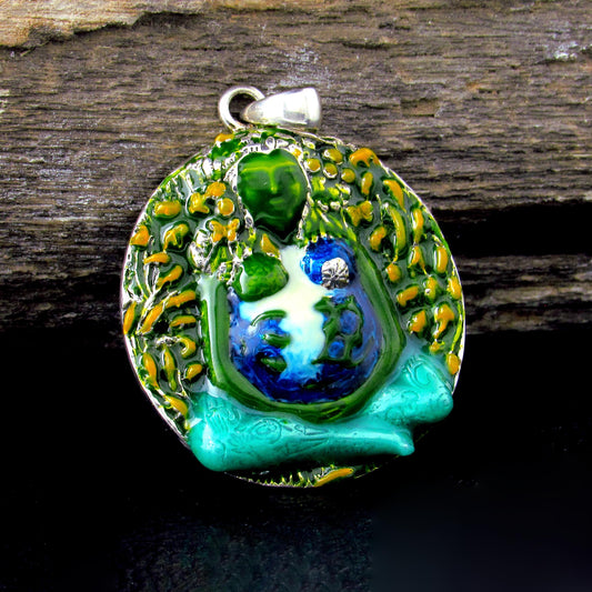 Solid 925 Sterling Silver Gaia Pendant by Oberon Zell, Mother Earth Gooddess, Plain / Enamel