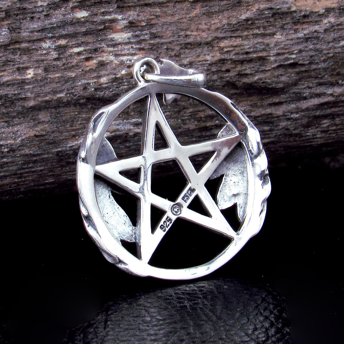 Solid 925 Sterling Silver Pentacle Pendant, Oak Leaf Pentagram, Wiccan / Pagan Witch Necklace Amulet