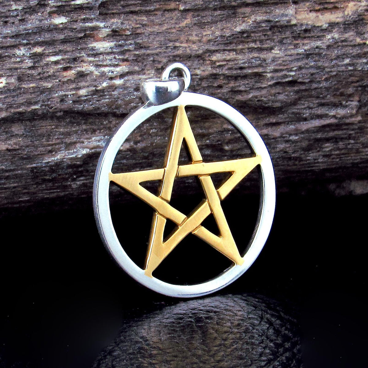 Solid 925 Sterling Silver & 14k Gold Vermeil Pentacle Star Pendant, Pagan Pentagram, Wiccan Amulet
