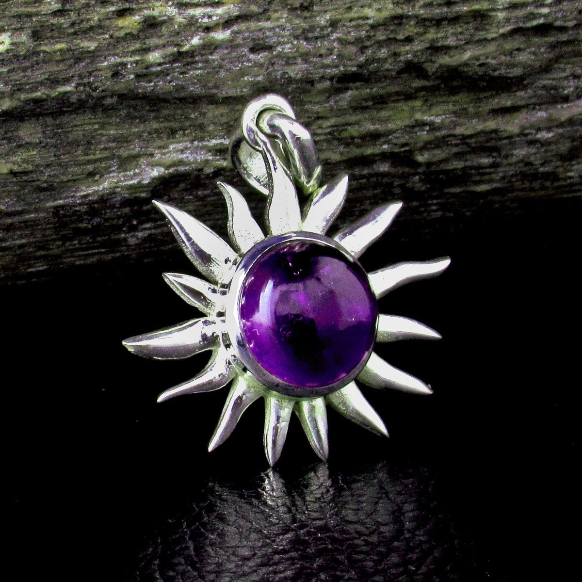 Solid 925 Sterling Silver Sun Pendant – Amethyst, Labradorite, or Rainbow Moonstone - Solar Celestial Jewelry