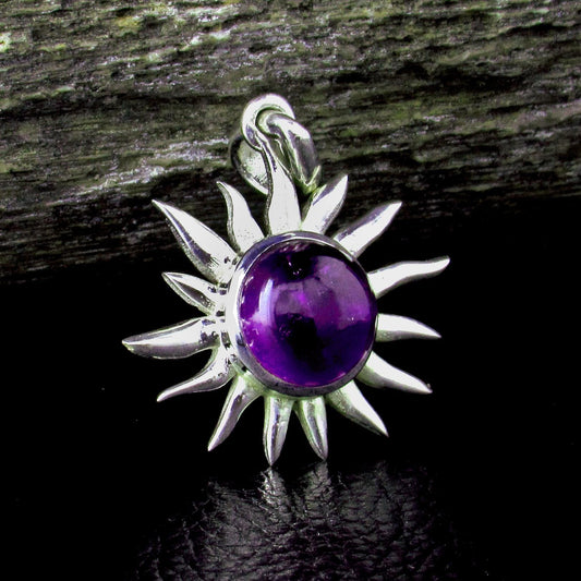 Solid 925 Sterling Silver Sun Pendant – Amethyst, Labradorite, or Rainbow Moonstone - Solar Celestial Jewelry