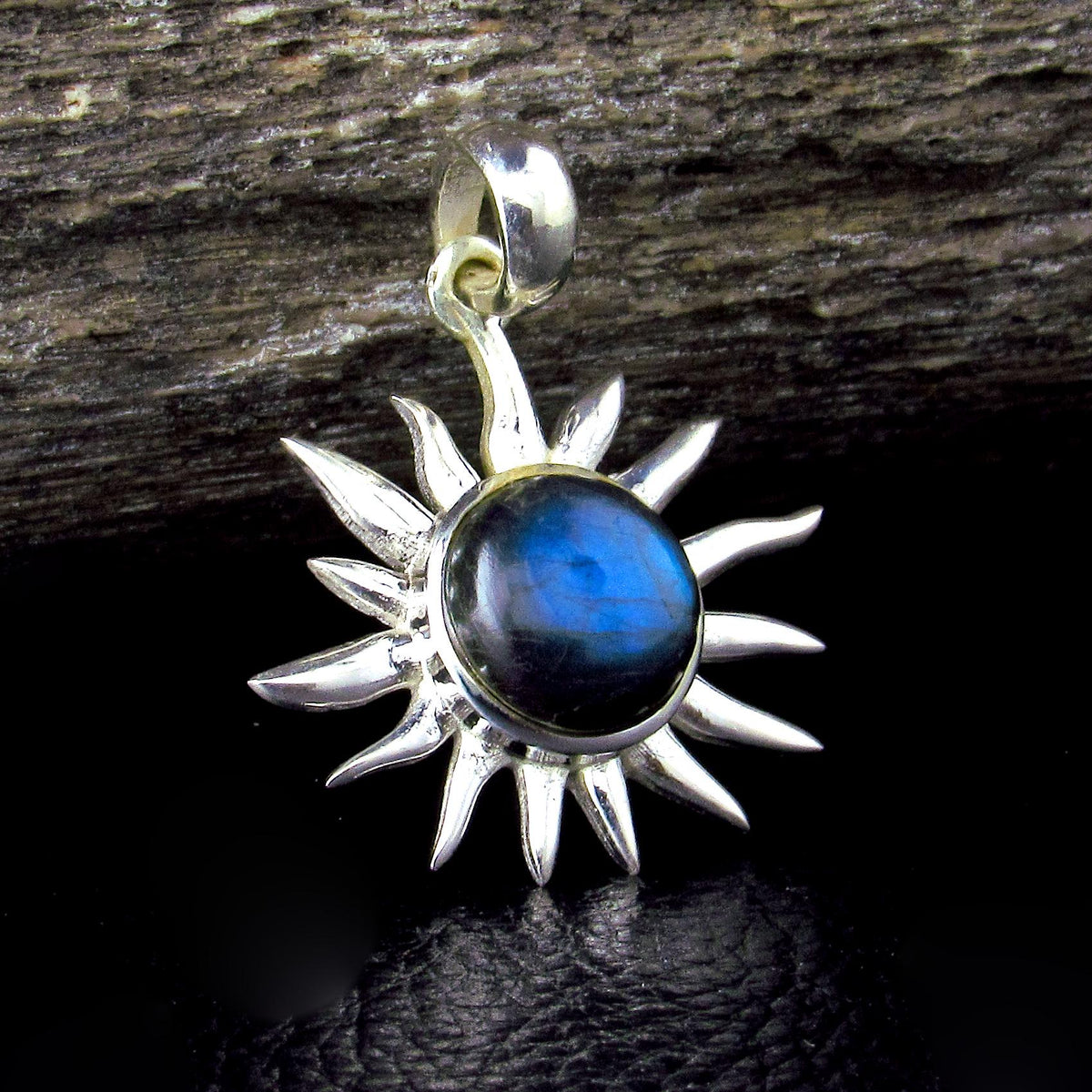 Solid 925 Sterling Silver Sun Pendant – Amethyst, Labradorite, or Rainbow Moonstone - Solar Celestial Jewelry