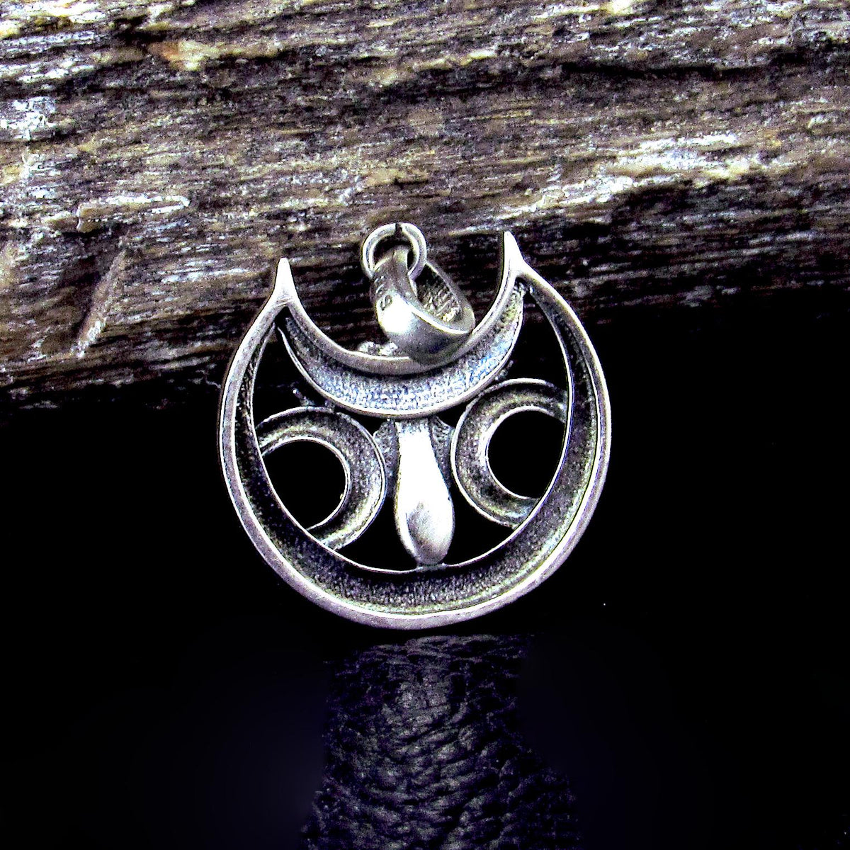 Solid 925 Sterling Silver Opal Triple Moon Goddess Pendant, Wiccan Moon Phase Charm
