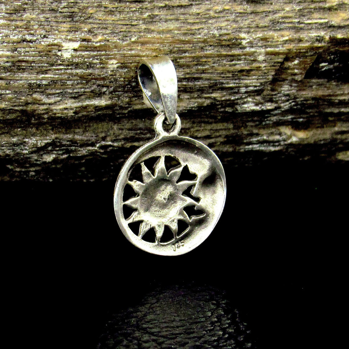 Solid 925 Sterling Silver Sun & Crescent Moon Faces Pendant – Lunar Solar Symbol Necklace Charm