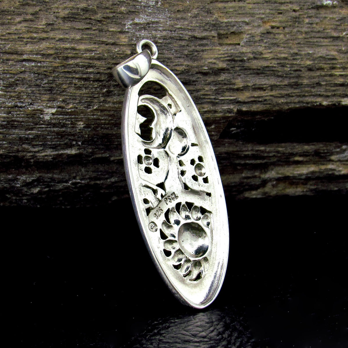 Solid 925 Sterling Silver Steampunk Sun, Moon, & Stars Necklace Pendant with 14K Gold Accents