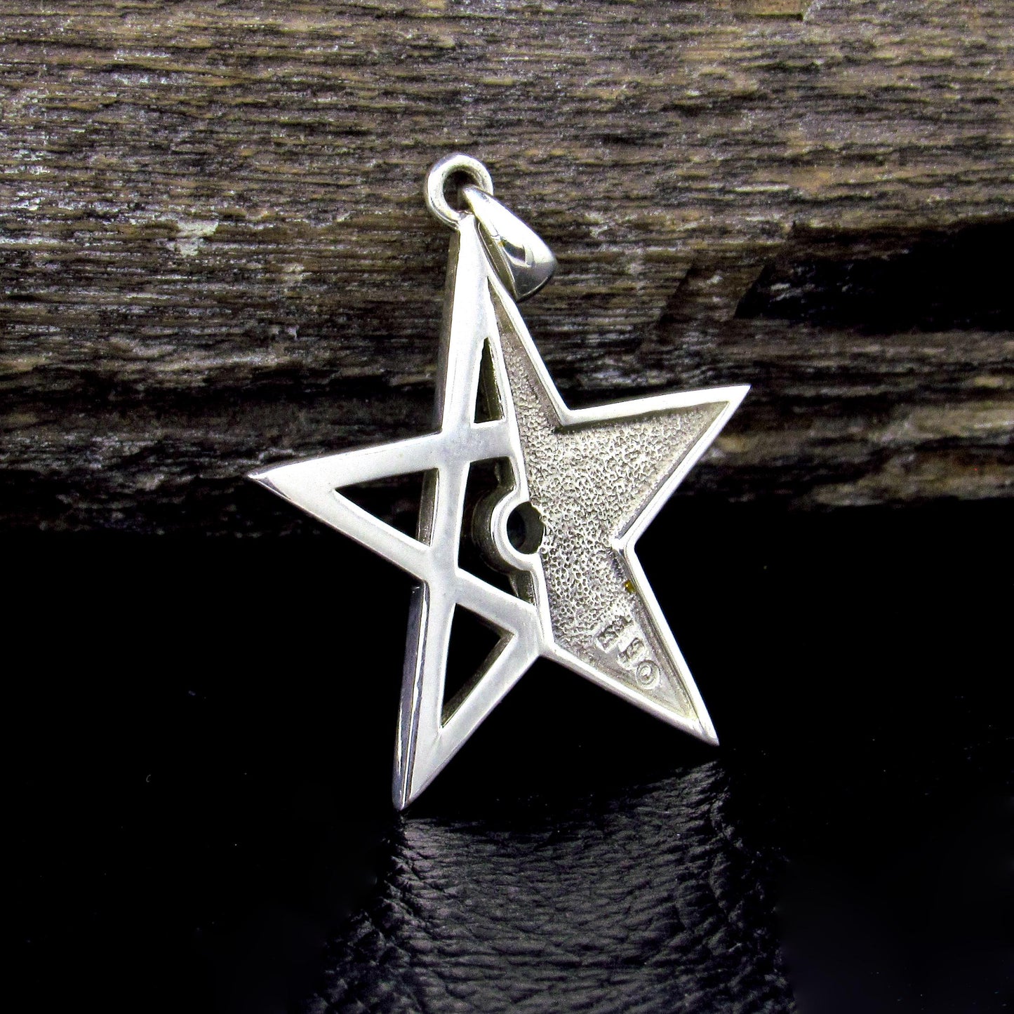 Solid 925 Sterling Silver Gear Pentagram Pendant – Mechanical Pagan Talisman, 14k Gold Garnet / Topaz
