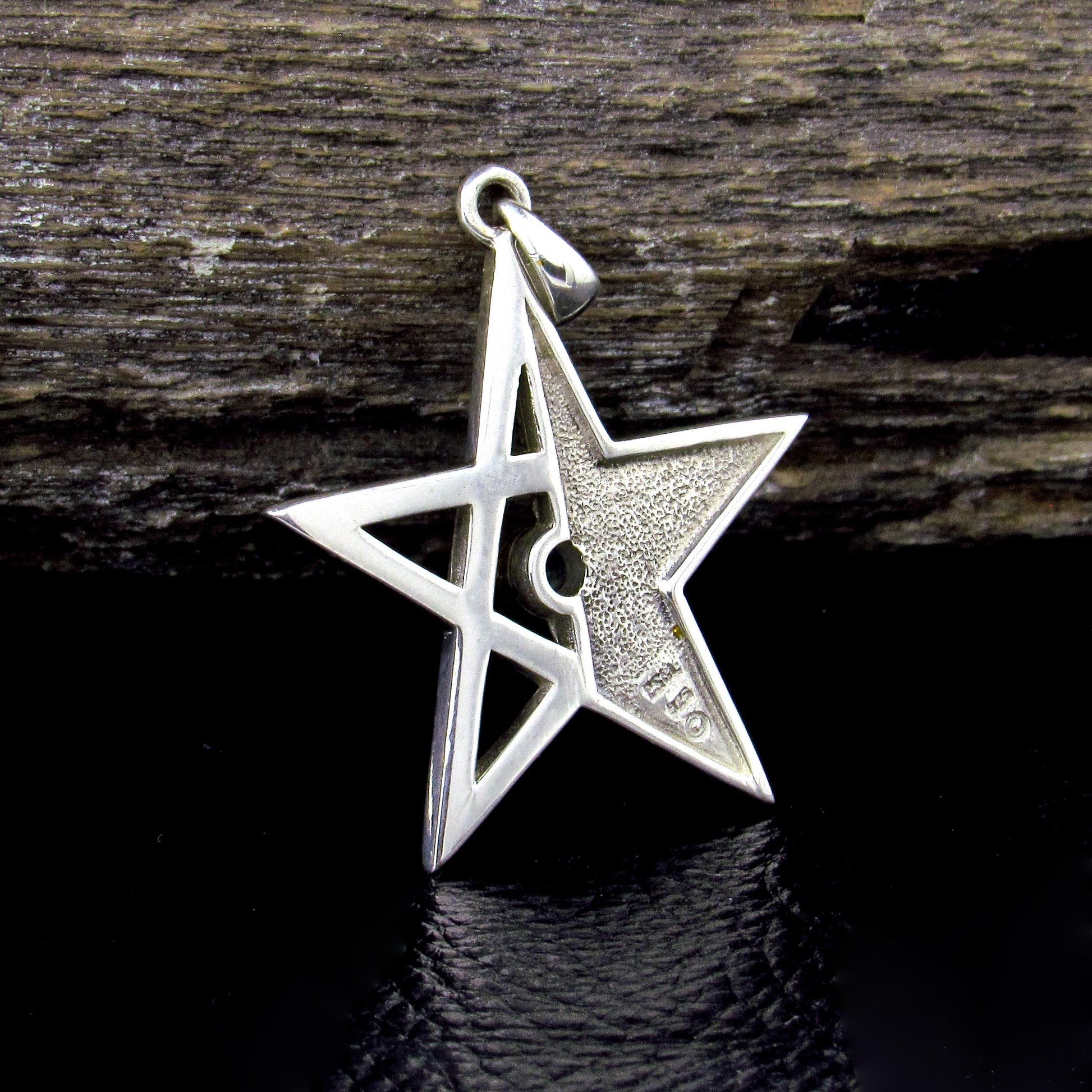 Solid 925 Sterling Silver Gear Pentagram Pendant – Mechanical Pagan Talisman, 14k Gold Garnet / Topaz