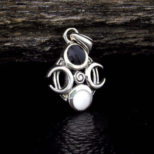 Solid 925 Sterling Silver Phases of the Crescent Moon Celestial Pendant With Enamel Accents