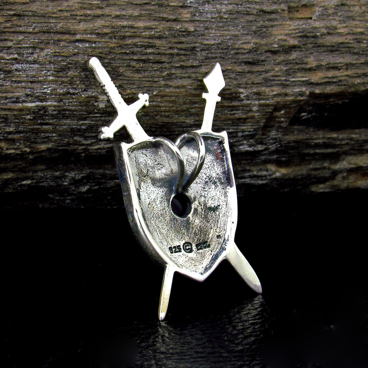 Solid 925 Sterling Silver Triple Moon Shield & Swords Pendant, Amethyst or Rainbow Moonstone