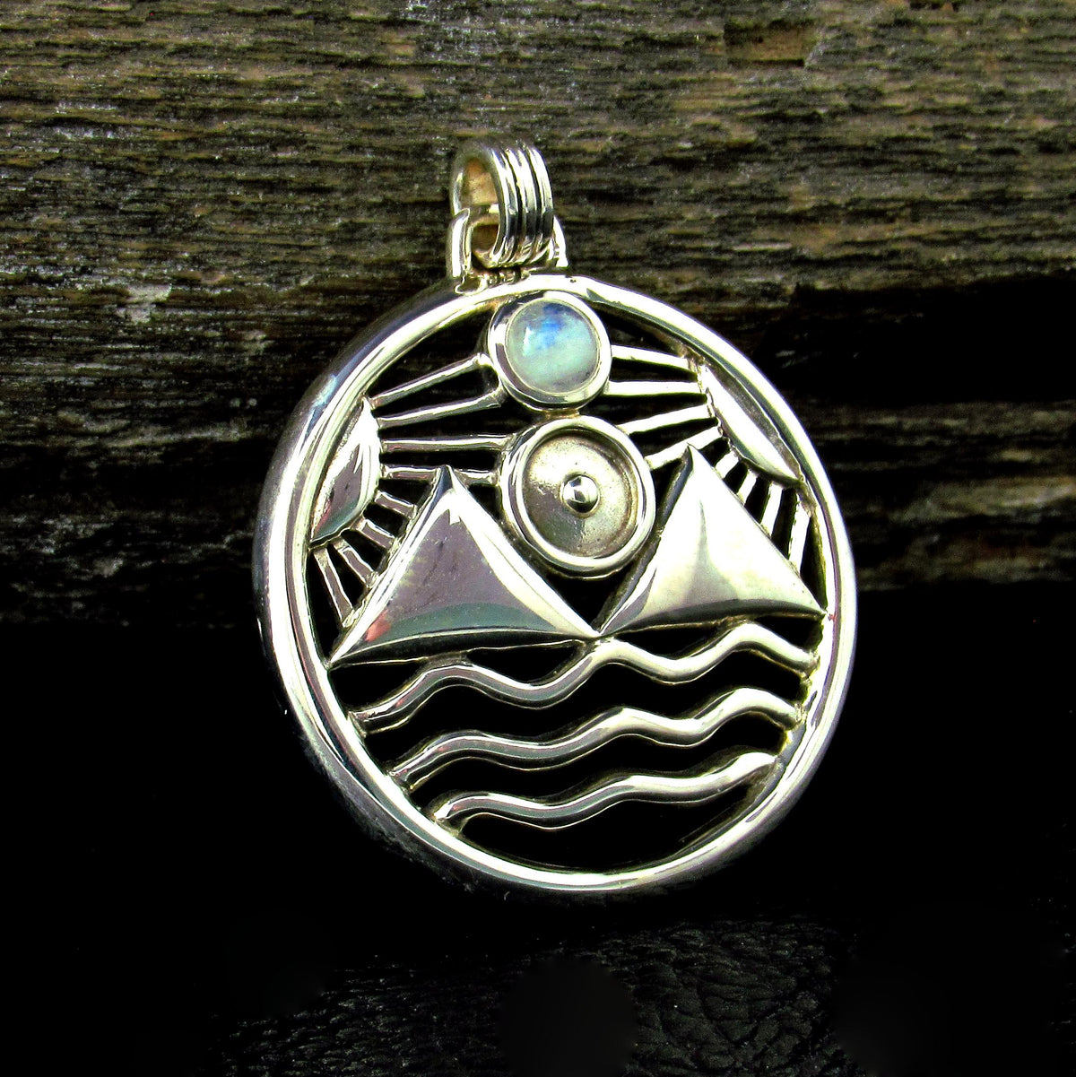 Solid 925 Sterling Silver Protection Talisman – Four Elements Pagan Pendant – Amethyst Garnet Moonstone