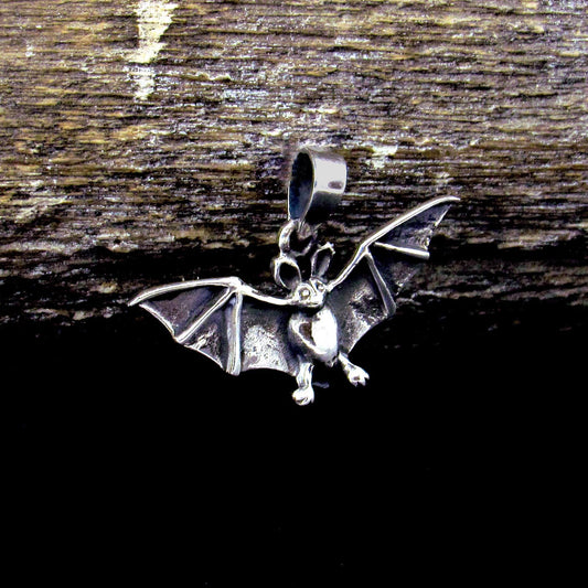 Solid 925 Sterling Silver Bat Pendant – Gothic Vampire Bat Necklace Charm, Witchy Animal Totem