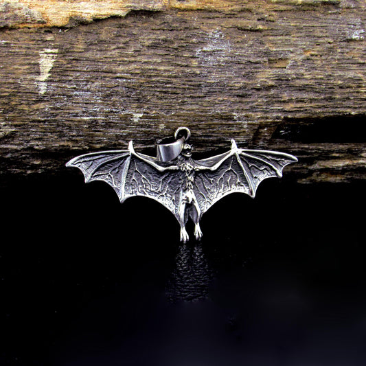 Solid 925 Sterling Silver Bat Pendant – Gothic Vampire Necklace Pendant, Sculptural Wiccan Jewelry