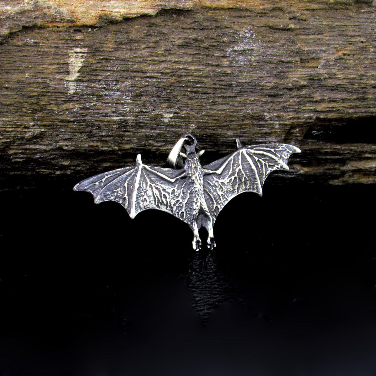 Solid 925 Sterling Silver Bat Pendant – Gothic Vampire Necklace Pendant, Sculptural Wiccan Jewelry