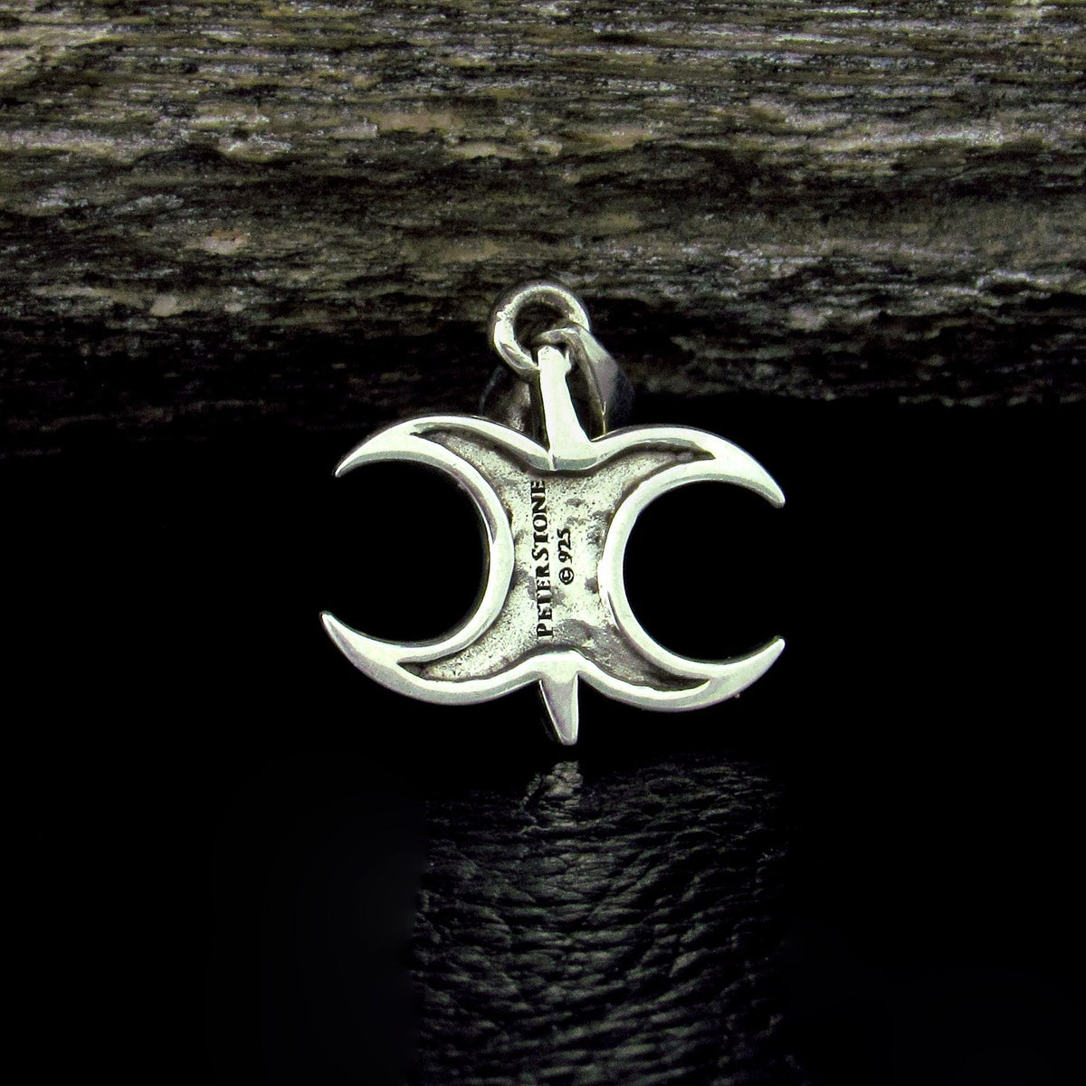 Solid 925 Sterling Silver Triple Moon Lightning Bolt Pendant – Wiccan Triple Goddess Amulet