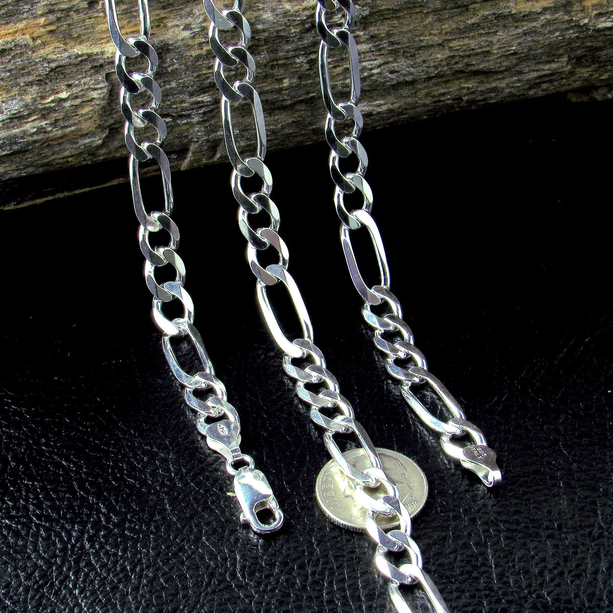 7mm 180 Gauge Men's Italian Figaro Chain Bracelet or Necklace, Solid 925 Sterling Silver, Made in Italy, 8–30 Inch