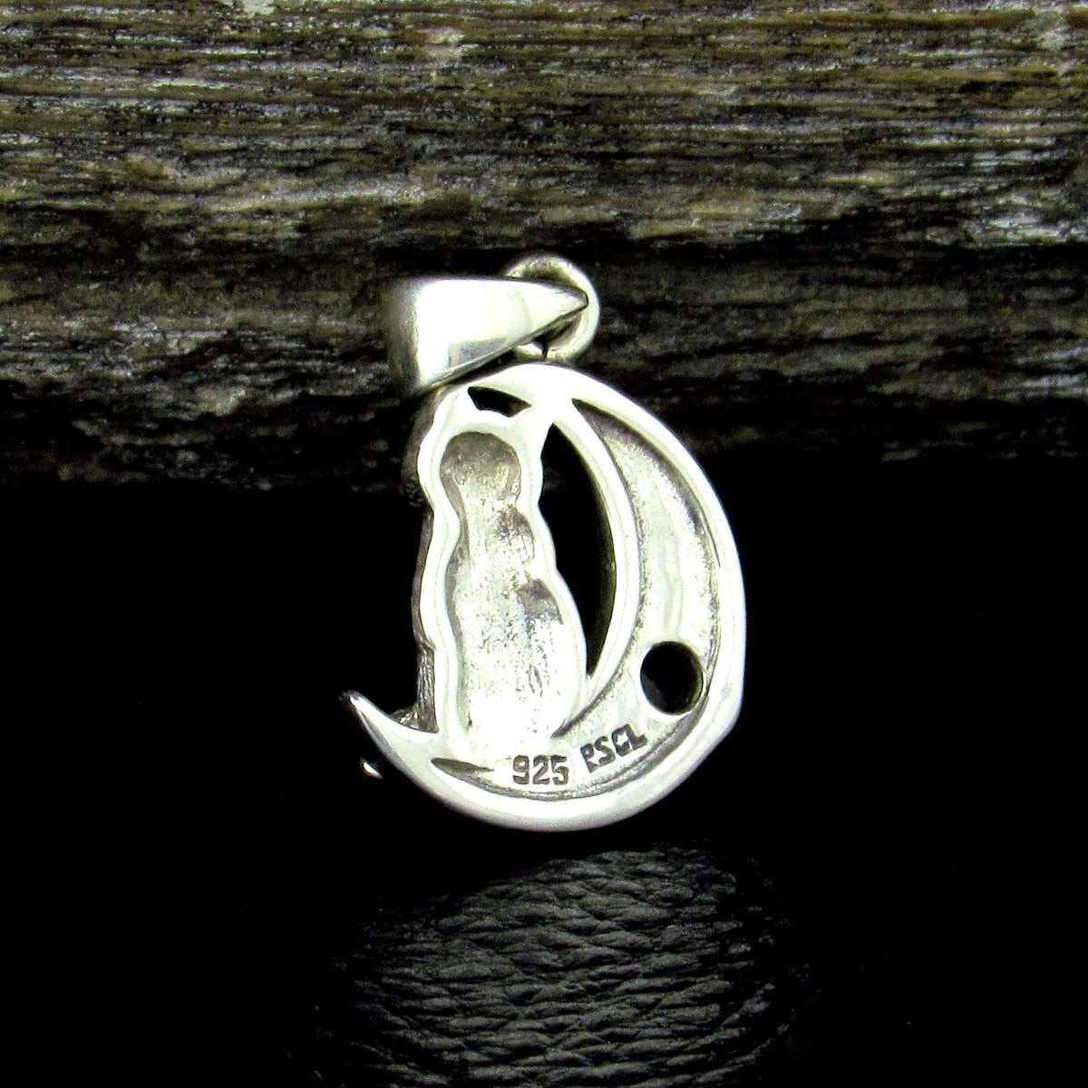 Solid 925 Sterling Silver Celtic Moon Cat Pendant – Witchy Crescent Moon Amethyst or Moonstone