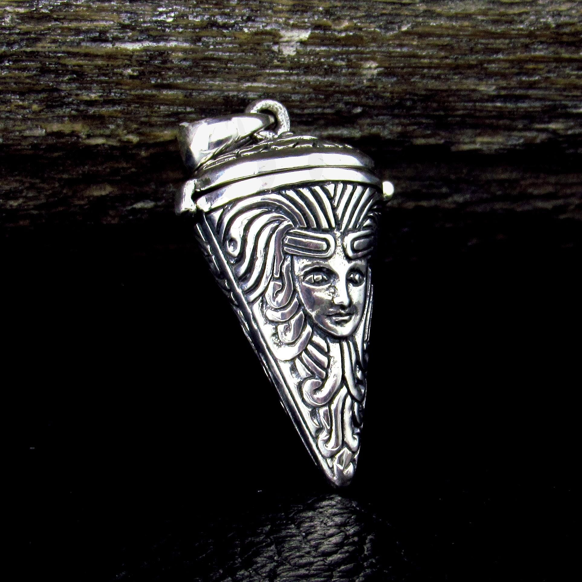 Solid 925 Sterling Silver Goddess Pendulum Pendant – Witchcraft Spell /Potion Vessel with Hinged Lid