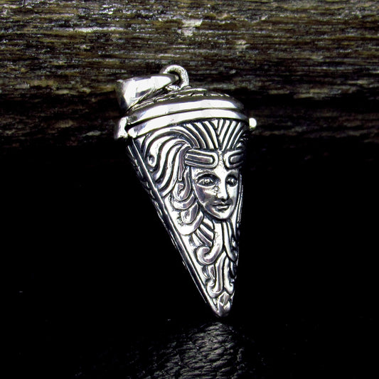 Solid 925 Sterling Silver Goddess Pendulum Pendant – Witchcraft Spell /Potion Vessel with Hinged Lid