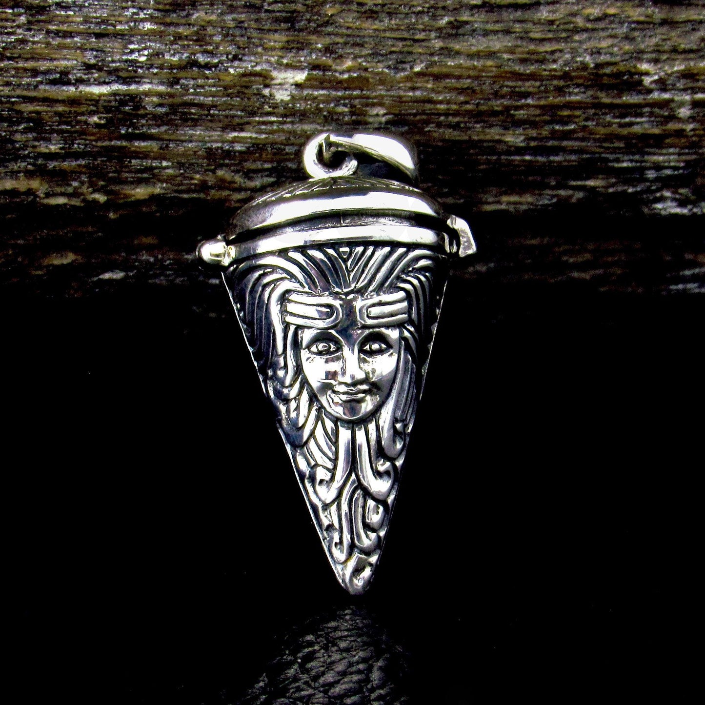 Solid 925 Sterling Silver Goddess Pendulum Pendant – Witchcraft Spell /Potion Vessel with Hinged Lid