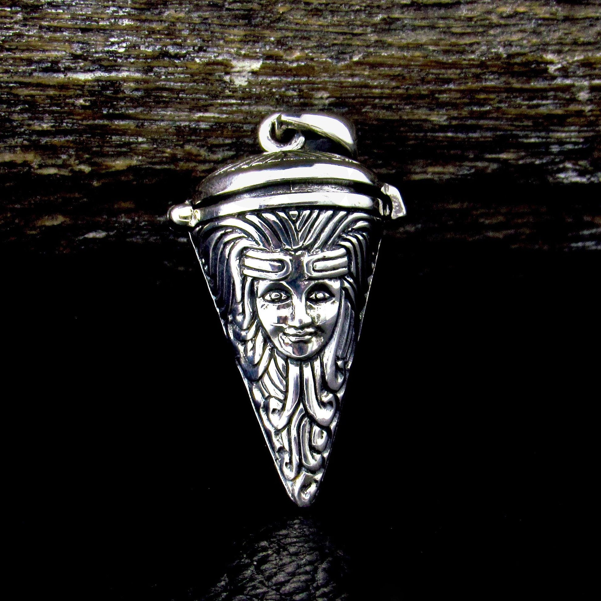 Solid 925 Sterling Silver Goddess Pendulum Pendant – Witchcraft Spell /Potion Vessel with Hinged Lid
