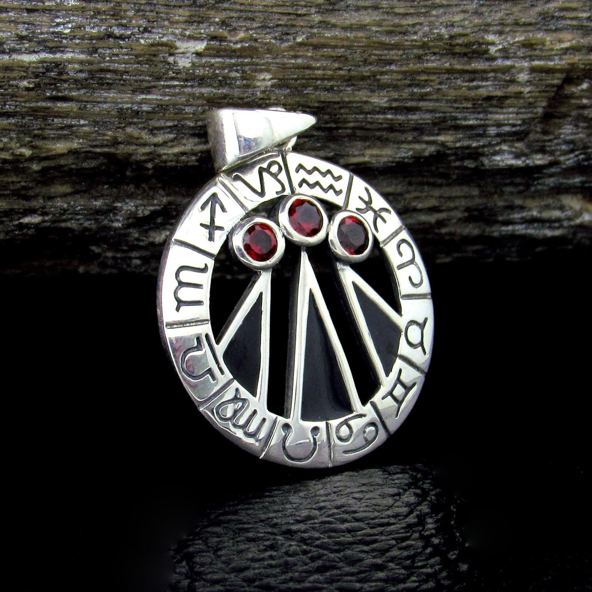Solid 925 Sterling Silver Zodiac Wheel Awen Pendant – Druid Three Rays of Light Amulet
