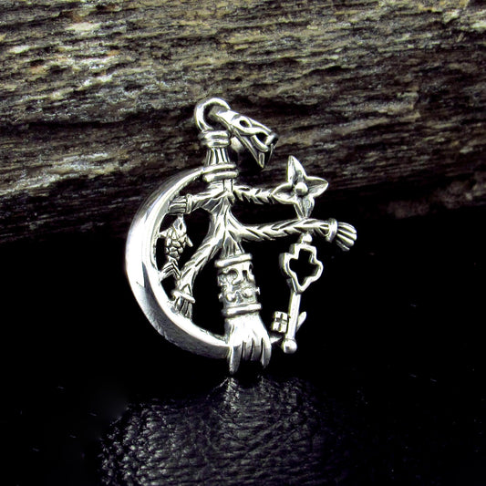 Solid 925 Sterling Silver Magickal Cimaruta Witch Charm Pendant, Pagan Protection Talisman
