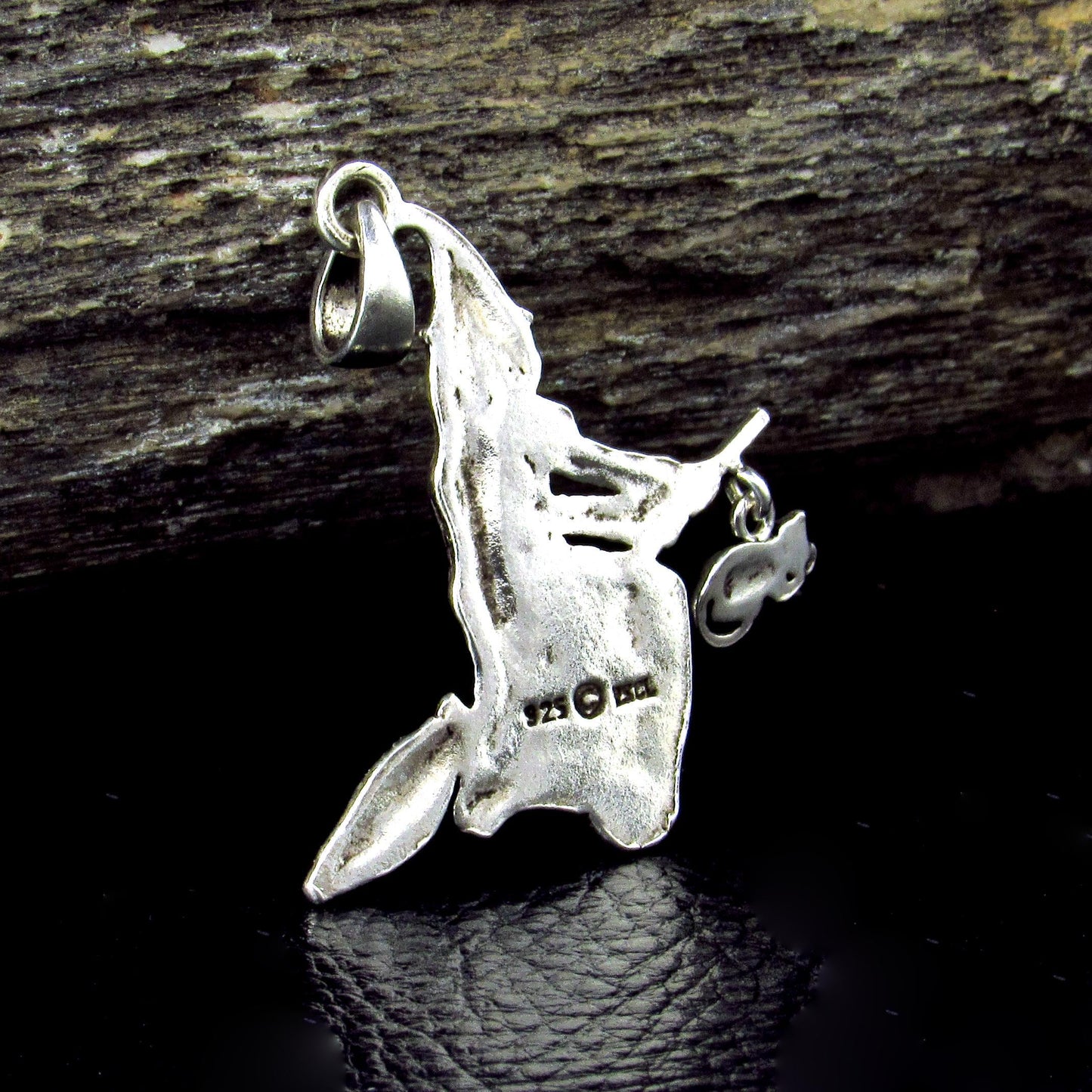 Solid 925 Sterling Silver Witch on Broom Pendant with Cat Charm, Pagan Witch Jewelry