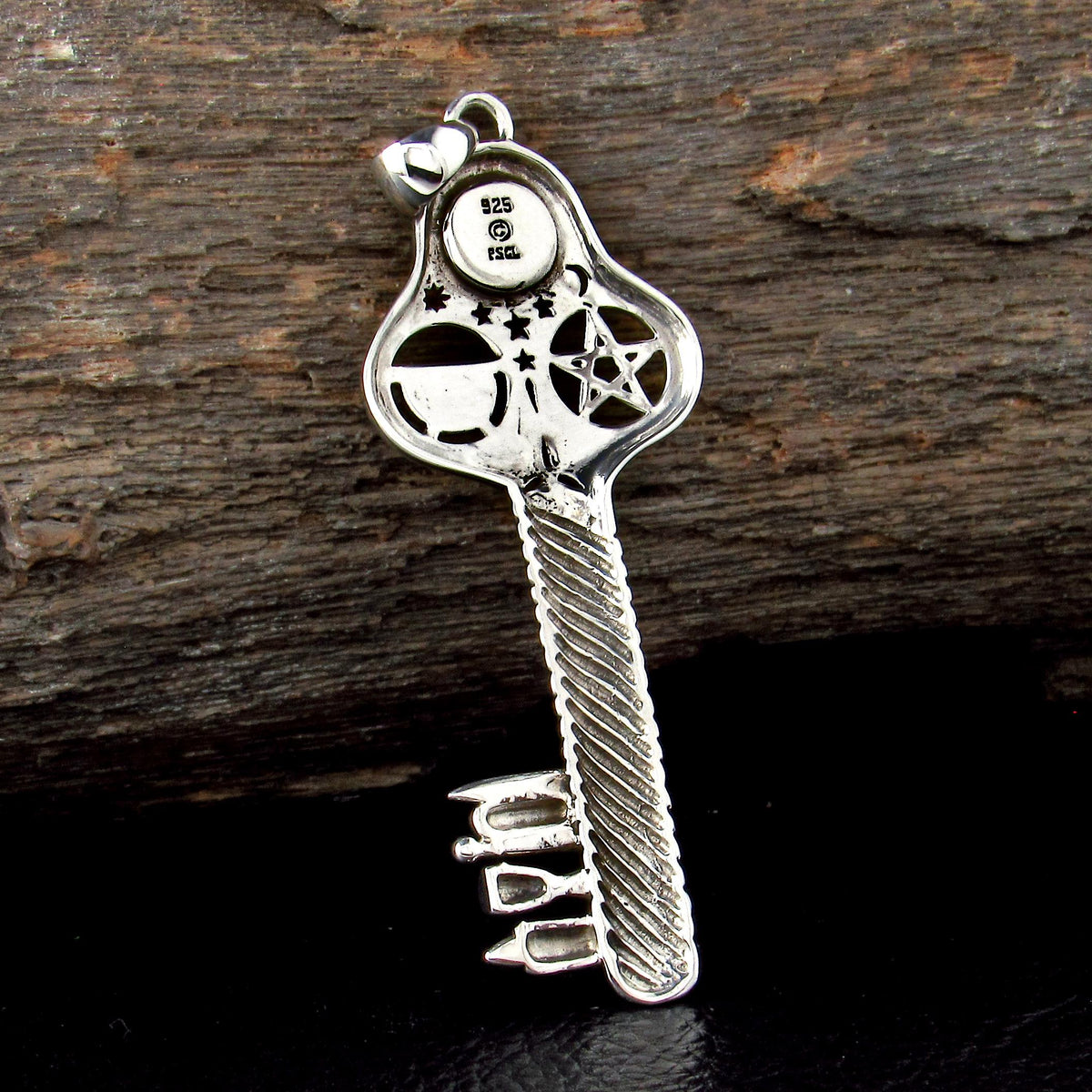 Solid 925 Sterling Silver Yin Yang Pentacle Key Pendant, Pagan Amulet, Wiccan Occult Talisman