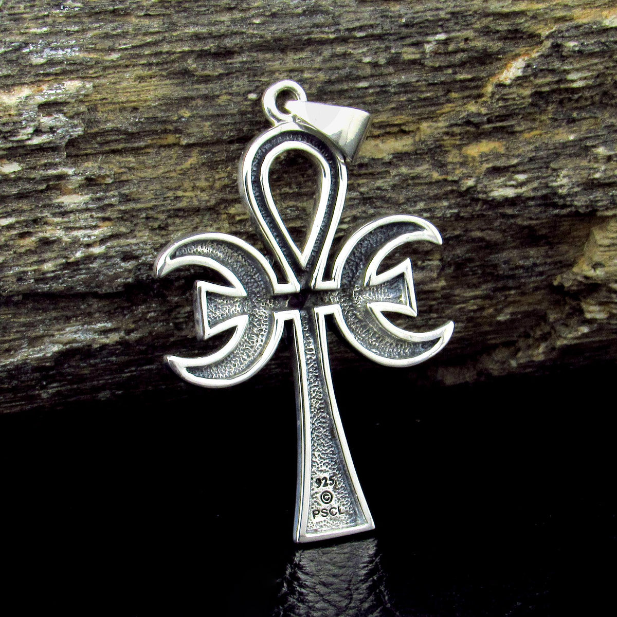 Solid 925 Sterling Silver Triple Moon Goddess Ankh, Amethyst Pendant, Egyptian Symbol