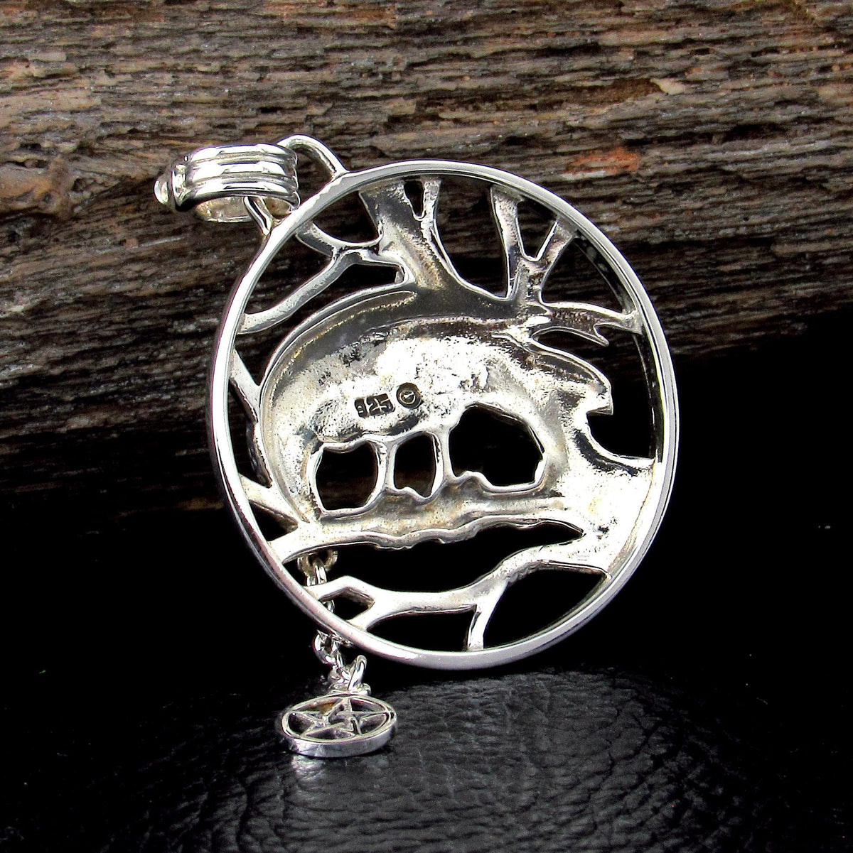 Solid 925 Sterling Silver Raven Macha Goddess Pendant, Celtic Crow Pentacle Amulet, Pentagram Talisman