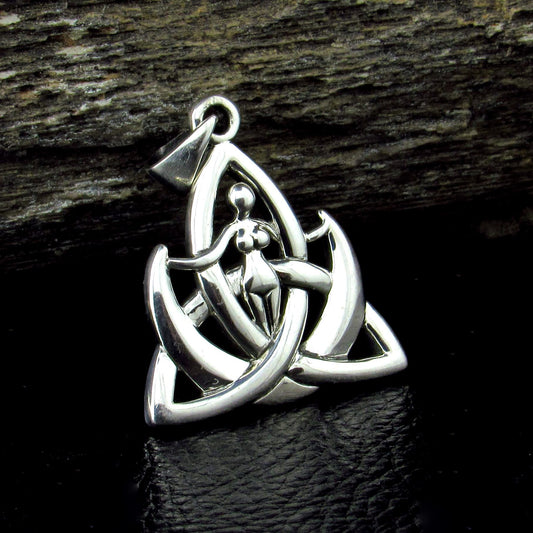 Solid 925 Sterling Silver Celtic Trinity Knot Pendant, Triquetra Goddess Awen Amulet