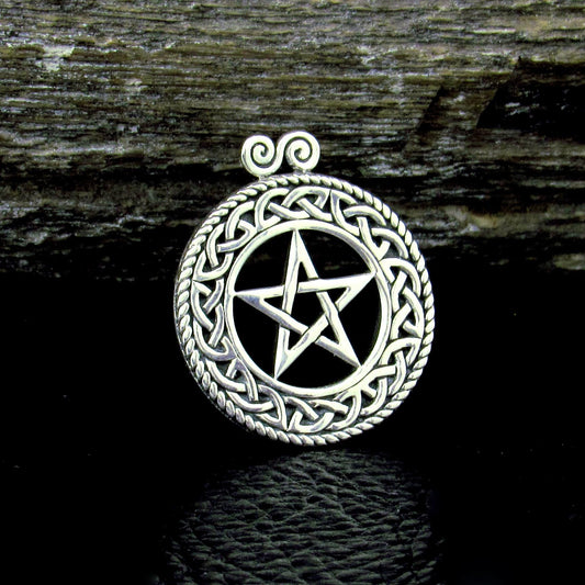 Solid 925 Sterling Silver Pentacle Pendant – Celtic Knot Wiccan Pentagram Amulet, Pagan Talisman