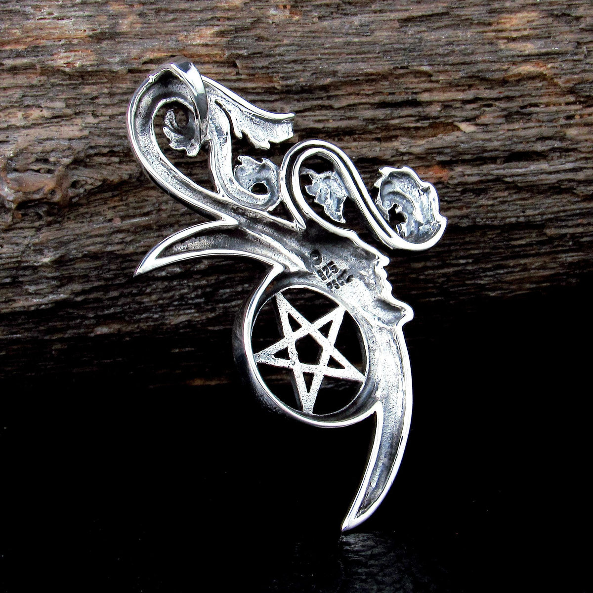 Solid 925 Sterling Silver Green Man Pentacle Pendant, Celtic Talisman, Wiccan Pagan Amulet
