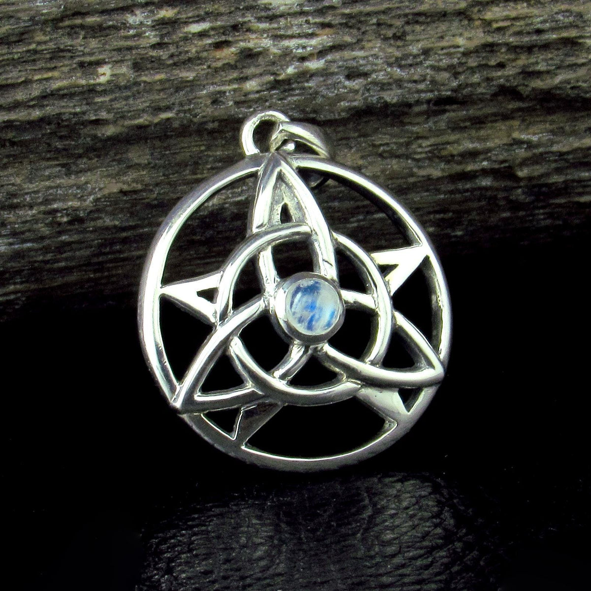 Solid 925 Sterling Silver Pentacle Pendant, Celtic Trinity Knot Gemstone Amulet, Amethyst Garnet Moonstone