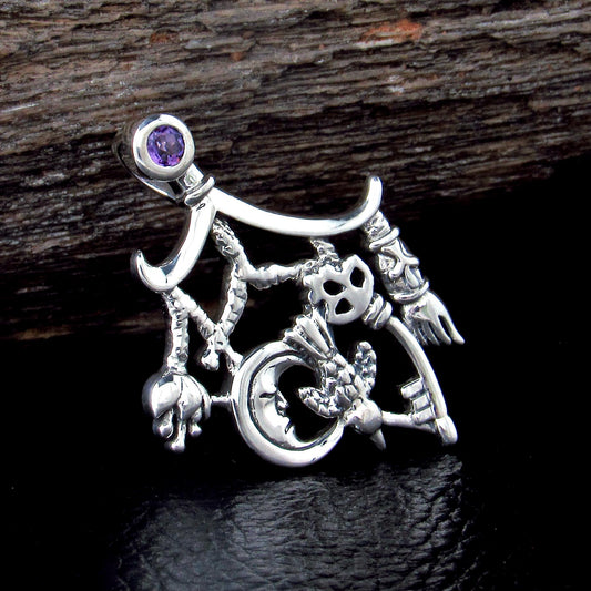 Solid 925 Sterling Silver Italian Cimaruta Witch Pendant – Amethyst Garnet Moonstone or Topaz